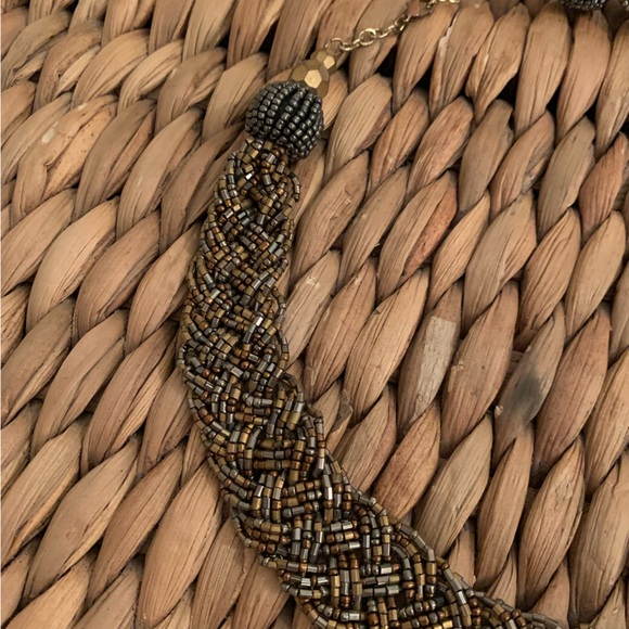 Braided Beaded Silver & Gold Toned Necklace - Picture 2 of 5
